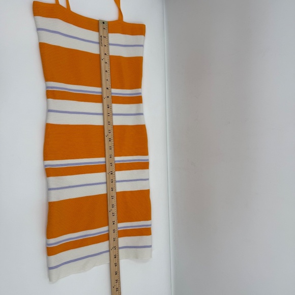 Lulus Dress Women Medium Orange White Striped Sleeveless Bodycon Mini Ribbed - Picture 9 of 10